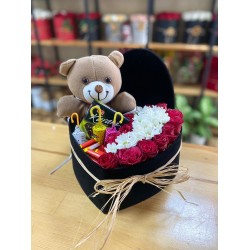 Kalpli Kutu  Çikolata Güller ve papatyalar + ayıcık